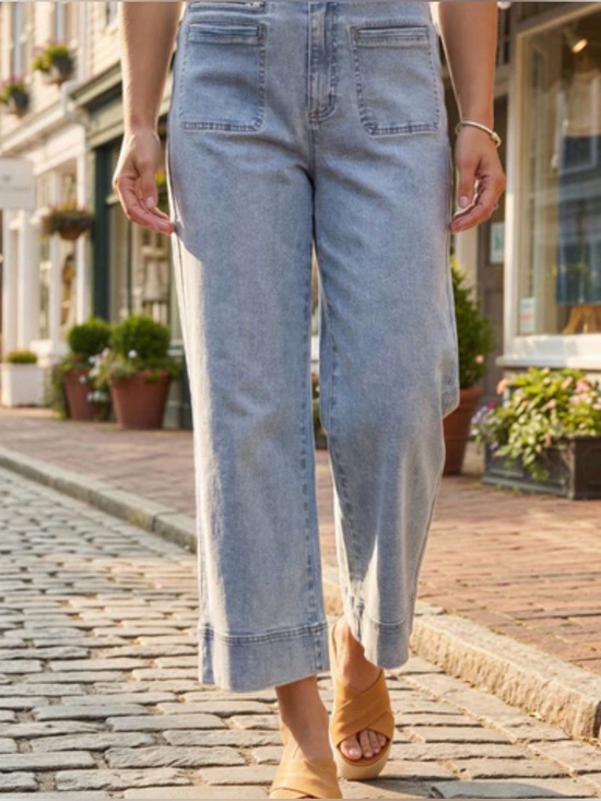 LC Lauren Conrad Denim - LC Lauren Conrad Light Blue Wide-Leg High-Rise Crop Jeans 6 Patch Pockets Boho